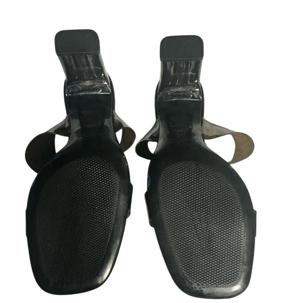 Zara Black Transparent Square Toes Vinyl Straps Square Sandals Size 39 US 8.5 - Picture 7 of 11